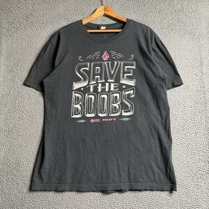 Vintage Volcom Mens L Black T Shirt Y2K Skate Save The Boobs Swag Era Boobies